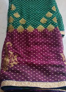 Women's Traditional Saree – Green &amp; Purple