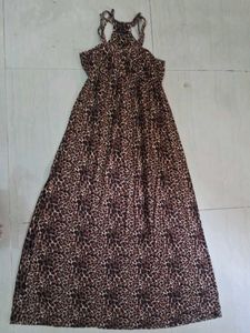 Brown animal print flowy A-Line Maxi