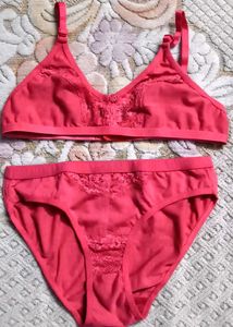 Coral Lace Bra and Panty Set