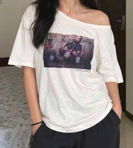 Oversized off shoulder Graphic Print  T-Shirt