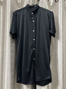 Men's Black Mandarin Collar Shirt