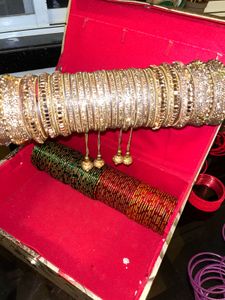 Traditional Bridal Bangles Set–Red,Green &amp; Gold