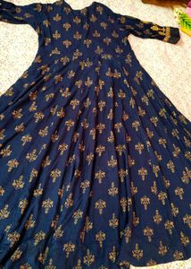 Elegant Navy Blue Kurta with Gold Print