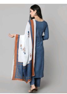 Blue Printed Kurta Set with Dupatta