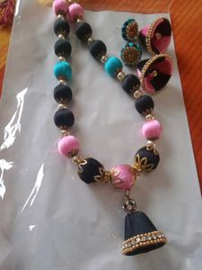 Silk Thread Necklace & Earrings Set