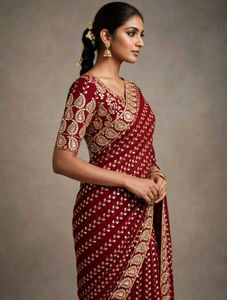 Elegant Maroon Embroidered Saree