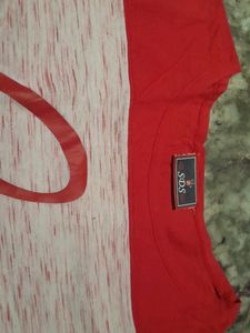 "Paris" Printed Pink &amp; Off White T-shirt, Size - S