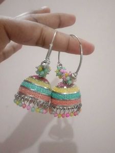 Boho Jhumka Earrings with Colorful Beads