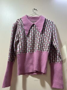 Pink &amp; Brown Pattern Knit Sweater