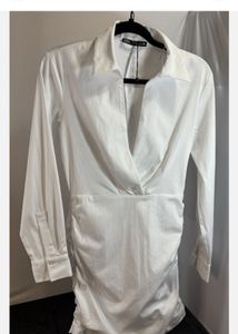 Zara White Ruched Mini Dress