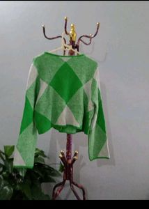 Green &amp; White Diamond Pattern Cardigan
