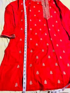 Red Embroidered Kurta