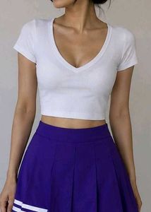 white tee with purple skirt