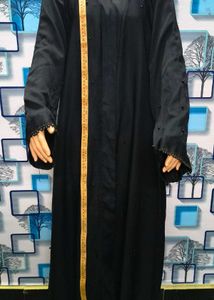 Long Black Burqa Pearls Work Design Piece