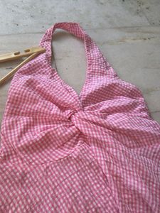 Pink Gingham Halter Neck Top