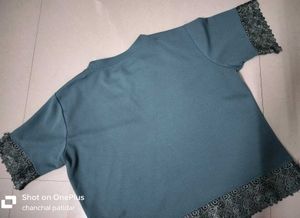 Teal Lace Trim Top