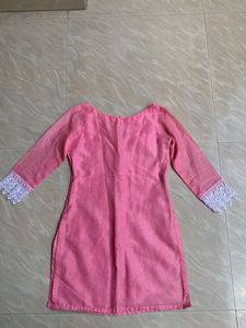 Pink Kurta with Lace Sleeves