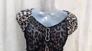 Leopard Print Sheer Overlay Dress