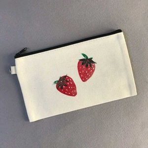 Strawberry Print Canvas Pouch