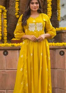 Yellow Anarkali Kurta with Pants Set