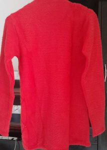 Red Fuzzy Button-Down Cardigan