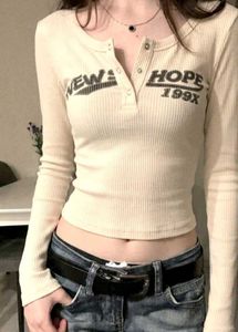 ִ ࣪𖤐y2k Ribbed Henley Long Sleeve Crop Top❤️