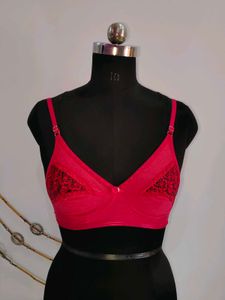 Vibrant Red Lace Trim Bra