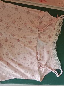 korean pink topFloral Print Camisole with Lace Tri
