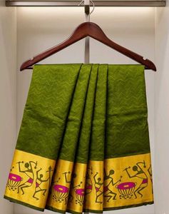 Beautiful Green Saree with Yellow Border