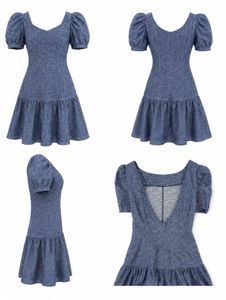 Denim Blue Puff Sleeve Dress