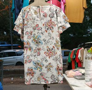 White Floral Print Ruffle Sleeve Blouse