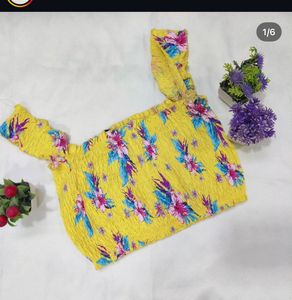Yellow Floral Smocked Crop Top