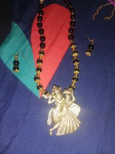 Elegant Gold-Toned Radha Krishna Necklace Set