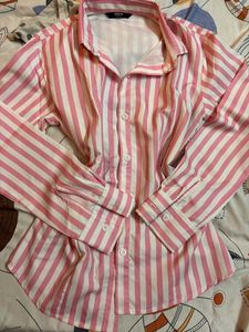 Pink & White Striped Button-Up Shirt