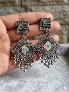 Boho Oxidized Silver Dangle Earrings