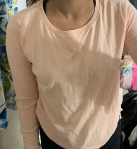 Pink White Lace Full Sleeve Tshirt