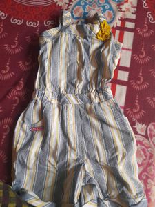 Striped Romper with Flower Detail