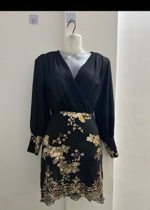 Black Floral Sequin Dress
