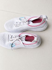 White  Sneakers with Pink & Blue Accents