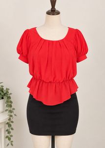 Vibrant Red Peplum Blouse