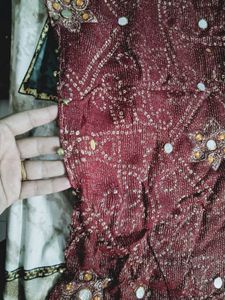 Maroon Embroidered Sari with Mirror Work