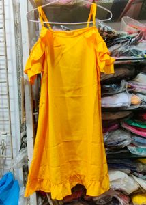 Mustard Yellow Cold Shoulder Ruffle Dress