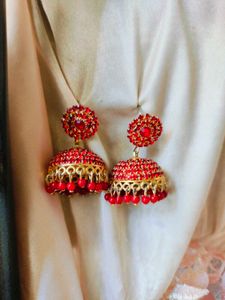 Red Stone Jhumkas