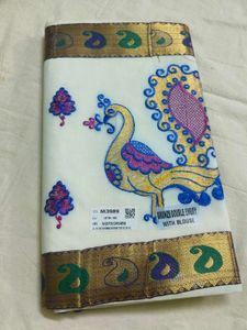 White Saree with Peacock Embroidery