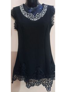 Designer Black Top With Pearls Work On Neck.