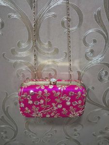 Vibrant Pink Embroidered Clutch Bag