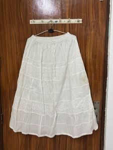 White Embroidered Tiered Cotton Skirt