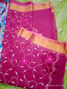 South Cotton Silk Pink Embroidered Saree