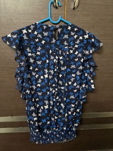 Chic Navy Butterfly Print Blouse