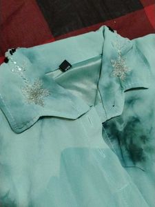 Green Tie-Dye Embroidered Dress👗